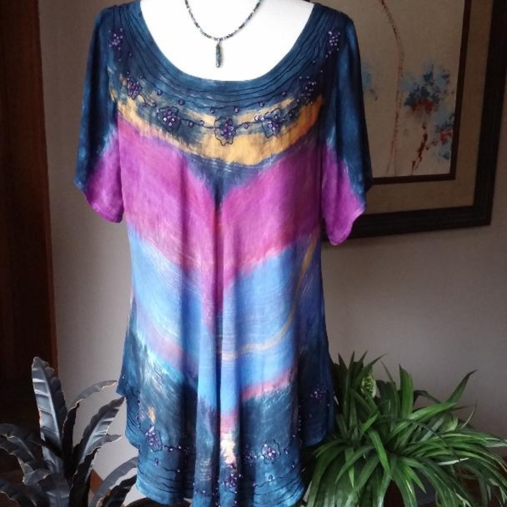 Greater Good Tie Dye Embellished Top